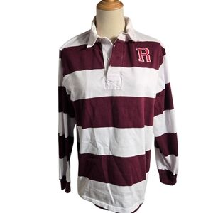 Charles River Apparel Rugby Striped Patched Maroon and White Men's Shirt